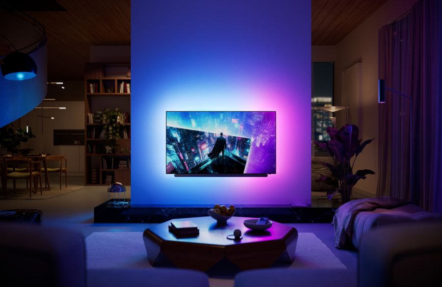 Balise ALT TV Philips 77OLED911 de 77 pouces avec dalle OLED Tandem 4K, Ambilight 4 c&ocirc;t&eacute;s et audio Bowers & Wilkins