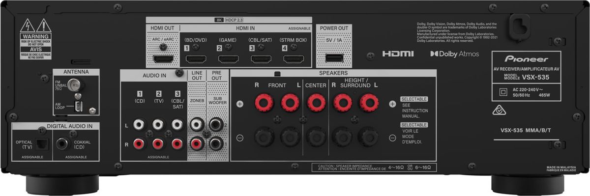 Connectique de l'ampli Pioneer VSX-535