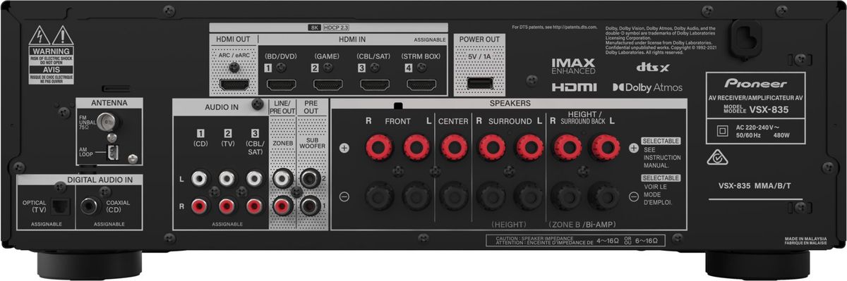 Connectique de l'ampli home-cinéma Pioneer VSX-835