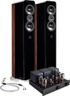 Chaîne hi-fi Q Acoustics Concept 500 / Cayin CS-88A KT88 / QED Genesis comprenant la paire d'enceintes Q Acoustics Concept 500 Noir, l'amplificateur stéréo Cayin CS-88A KT88 Noir et la paire de câbles d'enceintes montés QED Genesis (2x2,5m)