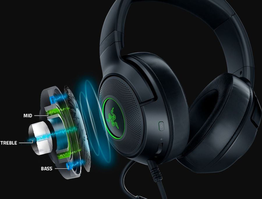 Les transducteurs Razer Triforce permettent au casque gamer Razer Kraken V3 X d'offrir un son clair.