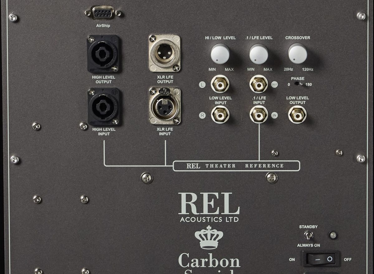 Connectique du caisson REL Acoustics Carbon Special Black Label