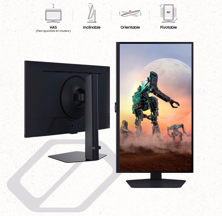 L'écran gamer Samsung Odyssey G5 - G50D 27" peut pivoter pour une utilisation à la verticale.