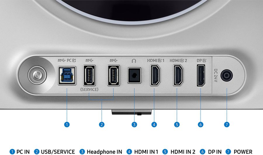 Le moniteur Samsung Odyssey OLED G6 G60SD peut accueillir des consoles de jeux ou un ordinateur gr&acirc;ce &agrave; ses ports HDMI et DisplayPort.
