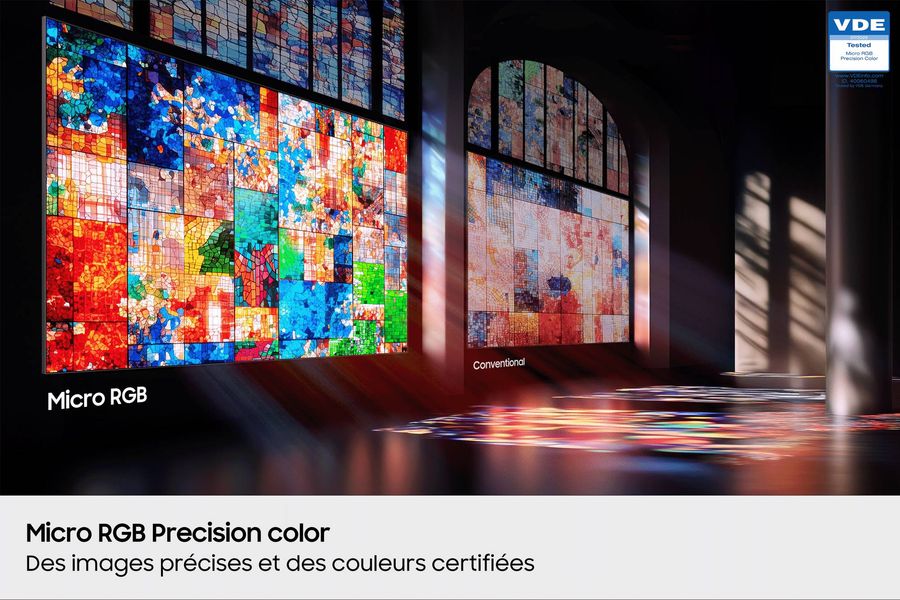 Micro RGB Precision Color : les couleurs affichées par le Samsung Micro RGB 115" MR95F 2025 sont certifiées justes et réalistes par l'organisme indépendant VDE Micro RGB Precision Color : les couleurs affichées par le Samsung Micro RGB 115" MR95F 2025 sont certifiées justes et réalistes par l'organisme indépendant VDE