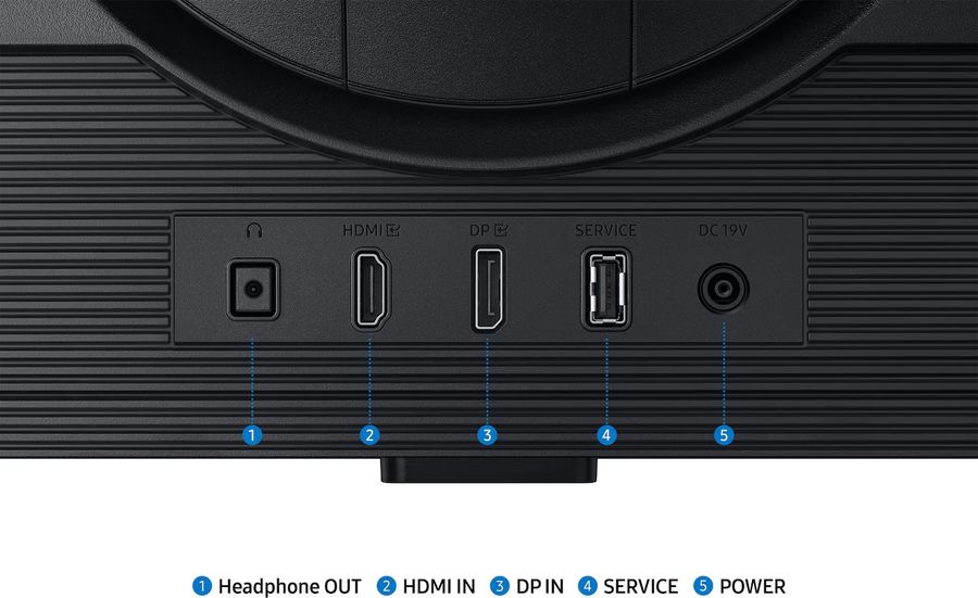 Connectique de l'&eacute;cran gaming Samsung Odyssey G6 - G60F 27" avec HDMI 2.1 et DisplayPort 1.4