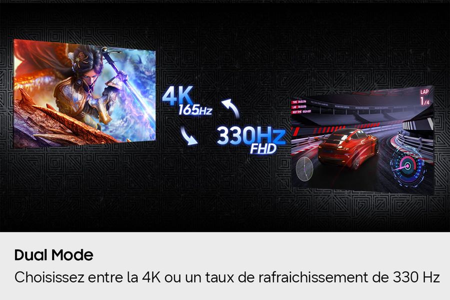 Samsung Odyssey OLED G7 - G73SH 32", Dual Mode 4K 165 Hz et Full HD 330 Hz avec temps de r&eacute;ponse de 0,03 ms.