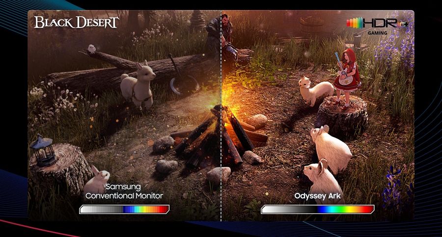 Avec une couverture de 95 % du DCI-P3 et le HDR10+ Gaming, le Samsung Odyssey Ark 2nd Gen - G97NC 55” garantit des couleurs fidèles et un bon niveau de contraste.