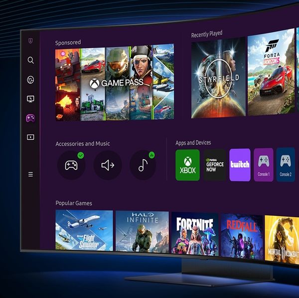 Grâce au Gaming Hub intégré, le Samsung Odyssey Ark 2nd Gen - G97NC 55” permet de jouer via le cloud sans avoir besoin d’une console ou d’un PC.