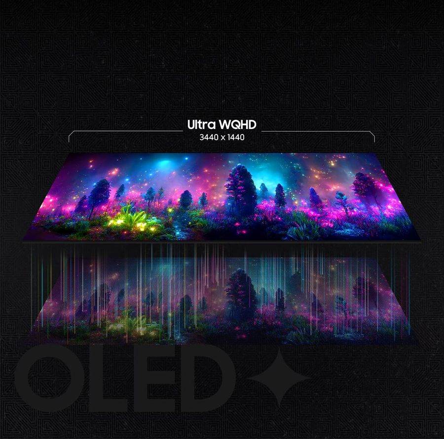 Le moniteur ultrawide Samsung Odyssey G8 - G85SD 34" dispose d'une dalle UWQHD.