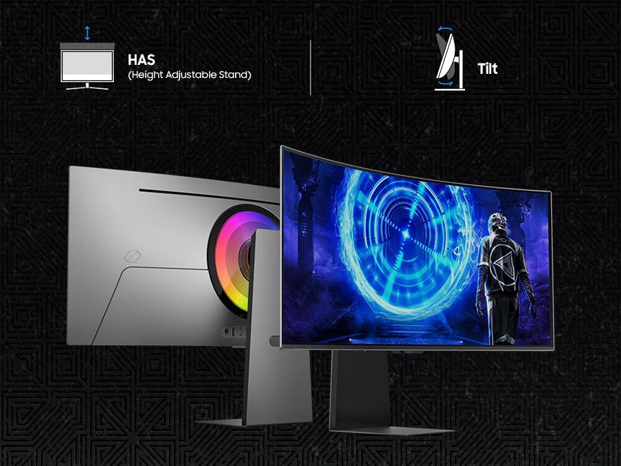 L'écran 21:9 Samsung Odyssey G8 - G85SD 34" est réglable en hauteur et peut être incliné.