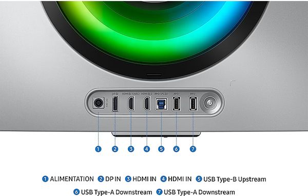 L'écran gamer Samsung Odyssey G8 - G85SD 34" est équipé de deux ports HDMI et d'un DisplayPort.