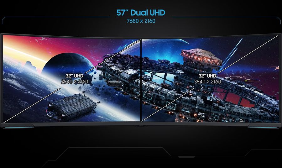 La définition DUHD de l'écran gaming Samsung Odyssey Neo G9 - G95NC 57" permet d'afficher deux sources UHD en même temps.