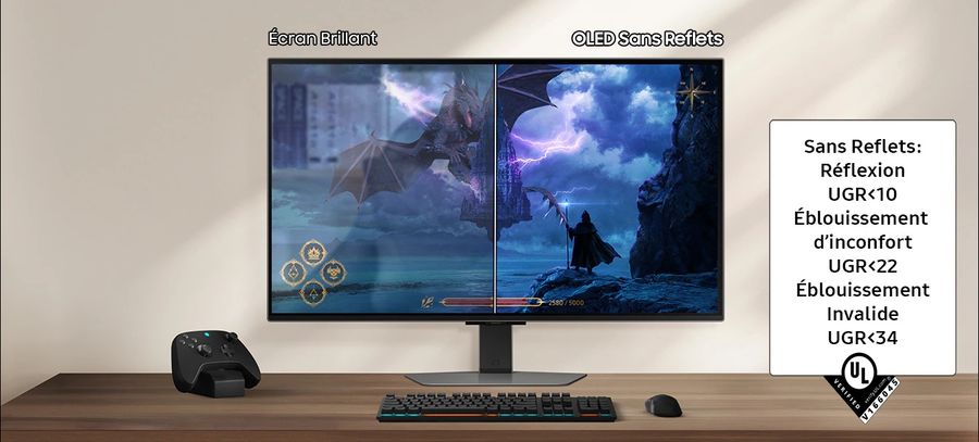 Le Samsung Odyssey OLED G8 - G81SF 32” est certifié sans reflet, ce qui le rend particulièrement adapté aux environnements lumineux.