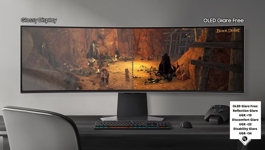 Le moniteur ultrawide Samsung Odyssey OLED G9 - G95SD 49” élimine les reflets.