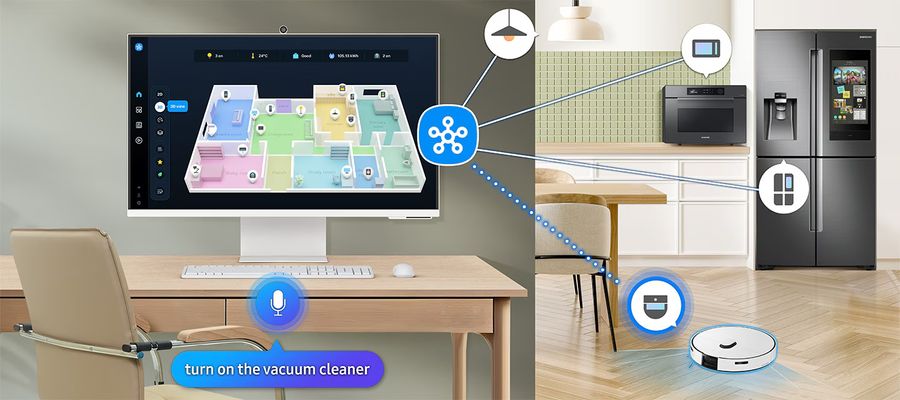 Samsung Smart Monitor M8 (M80F) : hub SmartThings pour piloter et automatiser les équipements connectés du foyer.
