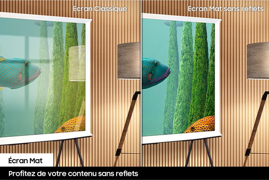 Le téléviseur Samsung The Serif 2024 TQ50LS01D élimine les reflets grâce à sa dalle mate.