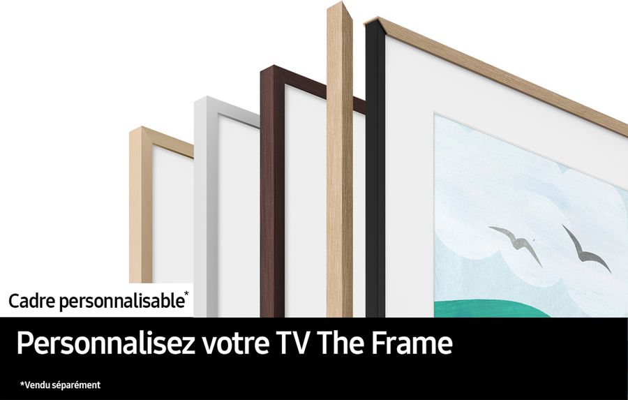 Cadres interchangeables de différentes couleurs et finitions pour le téléviseur Samsung The Frame Pro TQ85LS03FW.