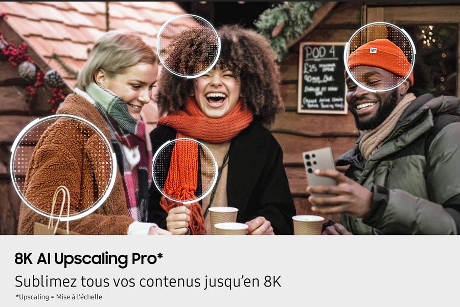 8K AI Upscaling Pro - TV 8K Samsung TQ65QN990F  Fonction 8K AI Upscaling Pro sur TV 8K Neo QLED Mini LED Samsung TQ65QN990F avec amélioration des détails.