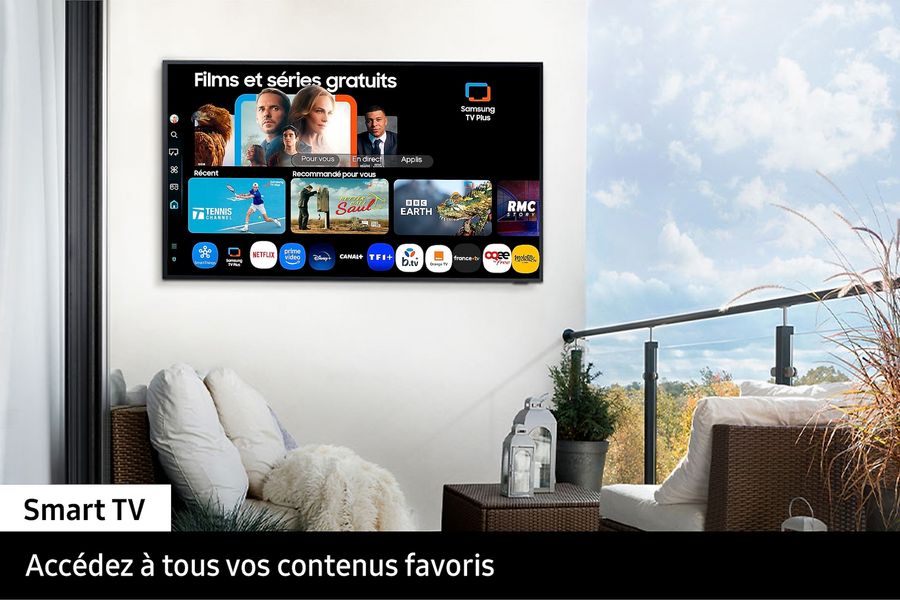  La Smart TV Samsung The Terrace 75" (TQ75LST7D) fonctionne sous Tizen, permettant d’accéder facilement aux principales plateformes de streaming.