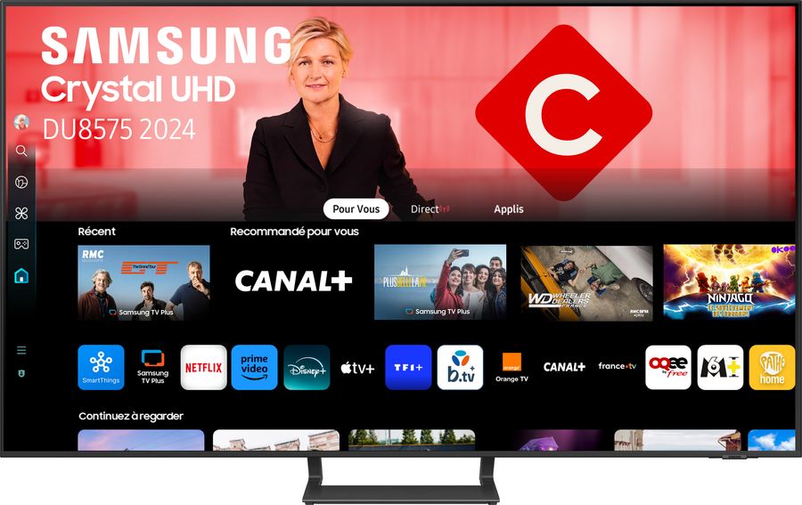 Samsung TU55DU8575 : menu d'accueil TV connectée Tizen Samsung TU55DU8575 : menu d'accueil TV connectée Tizen