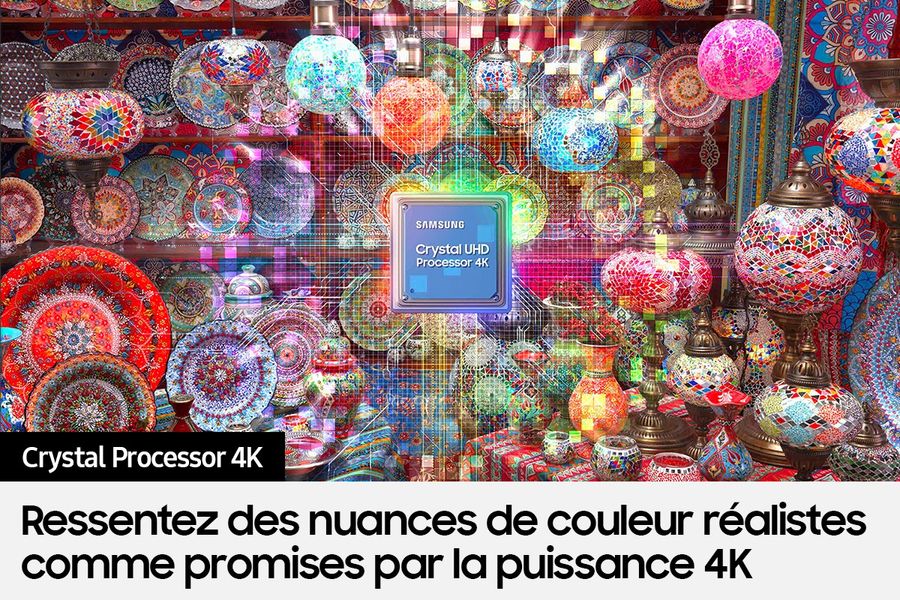 Le très grand téléviseur Samsung TU98DU9005 intègre le processeur Crystal Processor 4K.