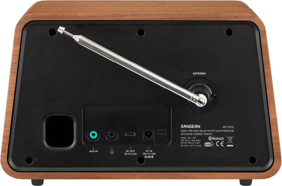 Vue arri&egrave;re avec connectique Sangean WR-201D