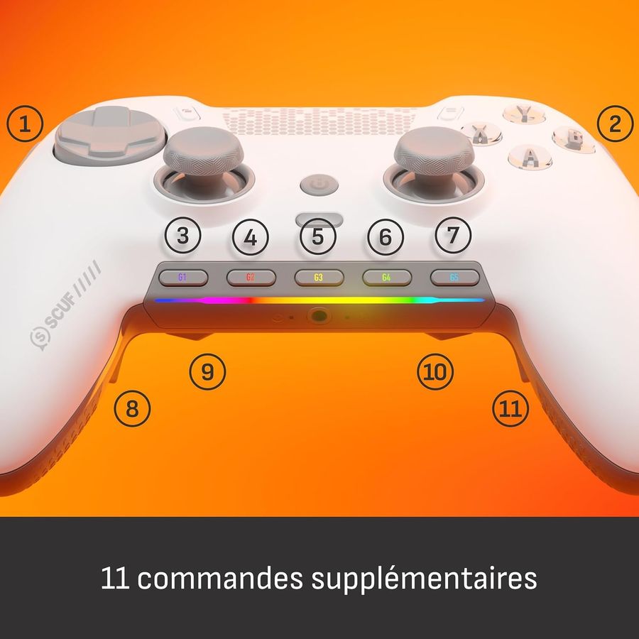 Cinq touches G-Keys programmables sur la manette Scuf Envision Pro V2 Hall Effect