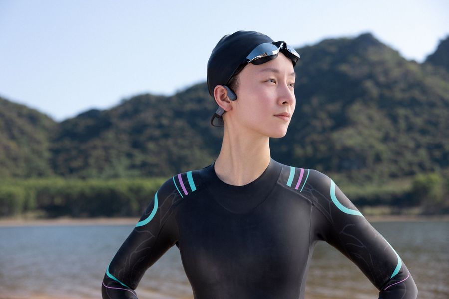 Casque &agrave; conduction osseuse Shokz Open Swim Pro : mise en situation 