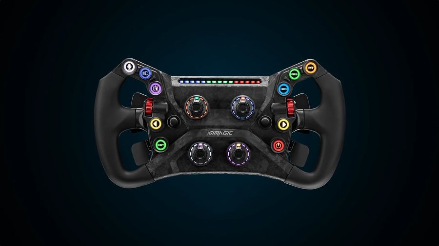 Volant Simagic GT-NEO en composite carbone offrant pr&eacute;cision, rigidit&eacute; et contr&ocirc;le en simracing