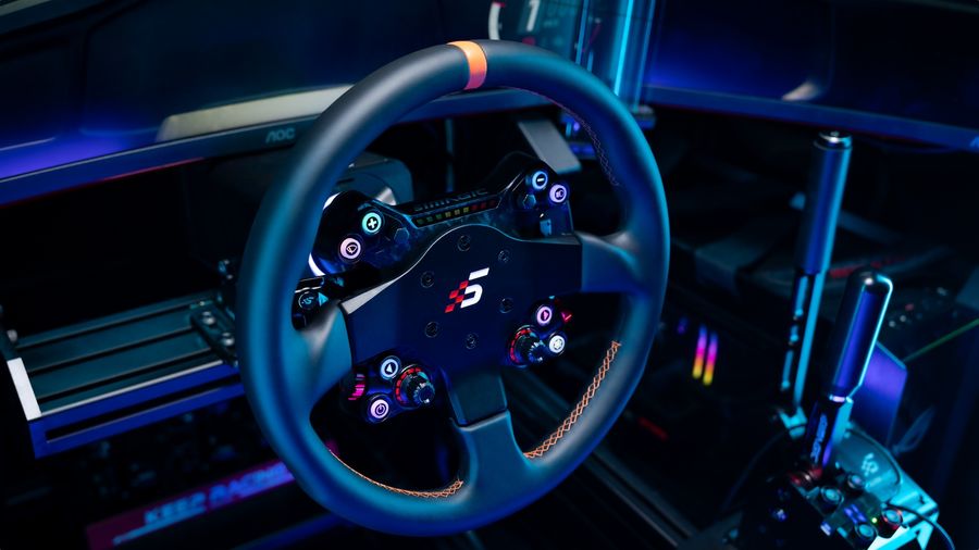 Volant Simagic NEO-X 330T avec hub Neo X int&eacute;gr&eacute;, fibre de carbone et commandes RGB pour simracing rallye