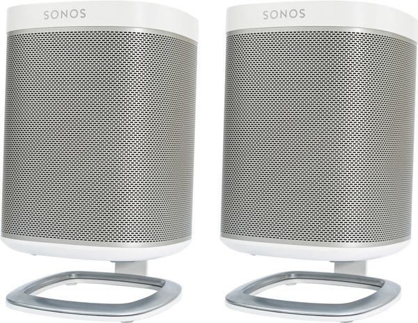 SONOS PLAY:1 Blanc et pied de bureau Flexson (la paire)