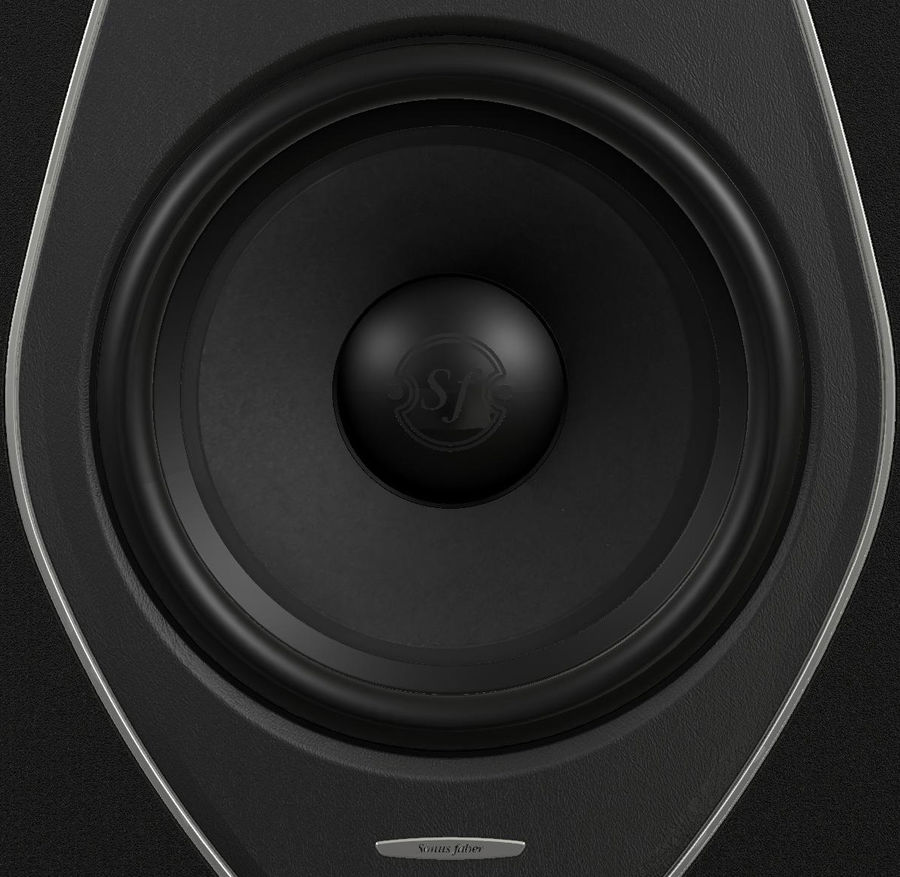 Gros plan sur le haut-parleur médium-grave de l'enceinte encastrable Sonus Faber Palladio PW-662