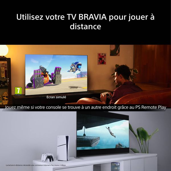 PS Remote Play sur le téléviseur Sony 43 Bravia 2 II (43S2M2) Téléviseur Sony 43 Bravia 2 II (43S2M2) illustrant le jeu à distance via PS Remote Play sur grand écran.