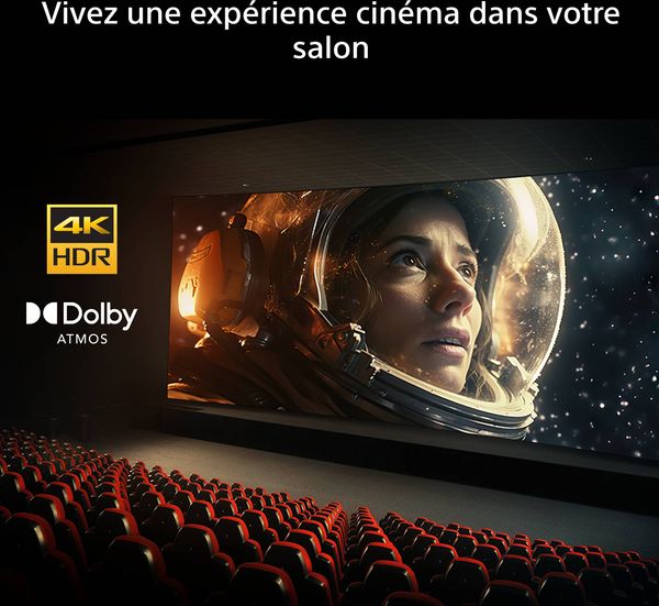 Expérience cinéma avec le téléviseur Sony 55 Bravia 2 II (55S2M2) Téléviseur Sony 55 Bravia 2 II (55S2M2) mettant en avant l’affichage 4K HDR et le son immersif Dolby Atmos.