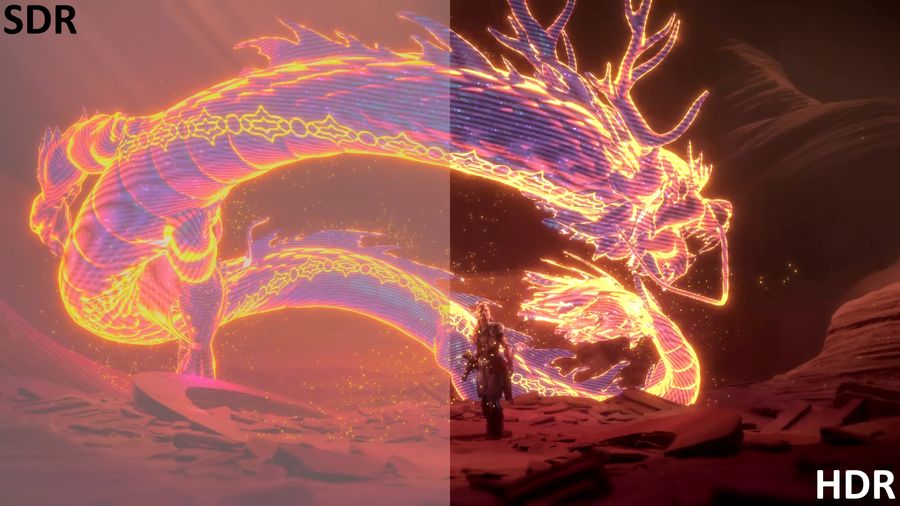 Les blancs sont plus lumineux et les noirs plus sombres grâce à la compatibilité avec le HDR de la console de jeux PS5 Slim. La console PS5 Slim permet l'affichage des contenus HDR, offrant des noirs plus sombres et des blancs plus lumineux.