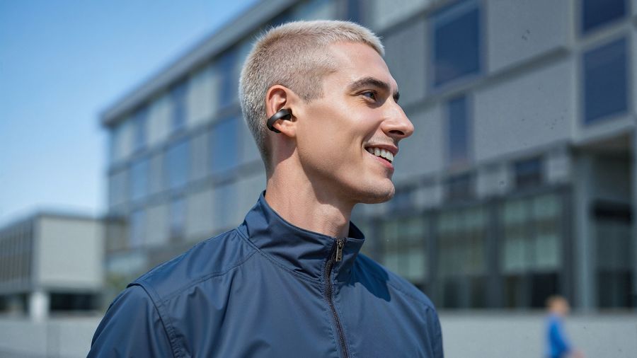 Écouteurs ouverts Soundcore AeroClip avec design clip ergonomique et conduit auditif dégagé.