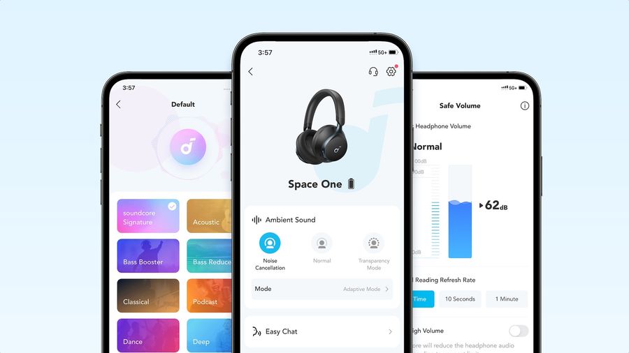 Casque Soundcore Space One avec personnalisation audio via l’application et technologie HearID.
