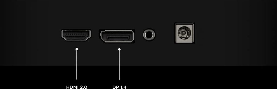 Connectique de l&rsquo;&eacute;cran gaming TCL 25P1AD avec HDMI 2.0, DisplayPort 1.4 et sortie mini-jack 3,5 mm