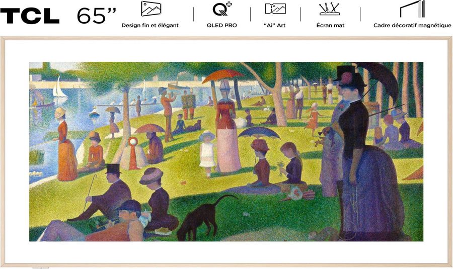 Téléviseur TCL NXTVISION 65A300W avec écran QLED de 65 pouces et design élégant au cadre magnétique.