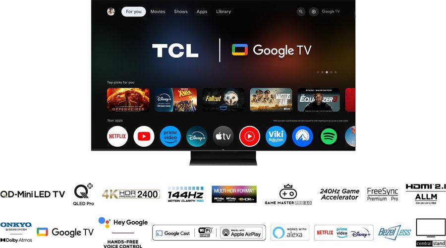 TCL 65Q9B : Google TV int&eacute;gr&eacute;, avec Google Assistant et Chromecast/Google Cast