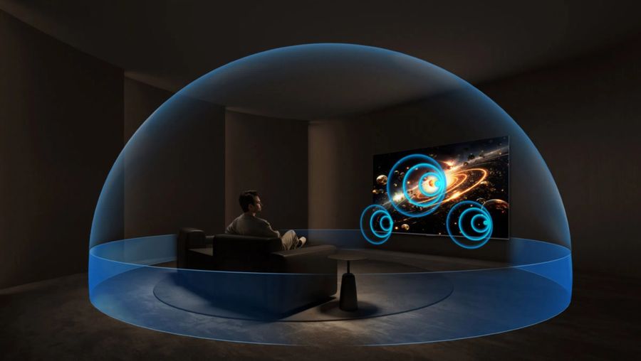 Le syst&egrave;me audio ONKYO du t&eacute;l&eacute;viseur TCL 85P7L associe une configuration 2.1 &agrave; Dolby Atmos pour un son plus immersif.