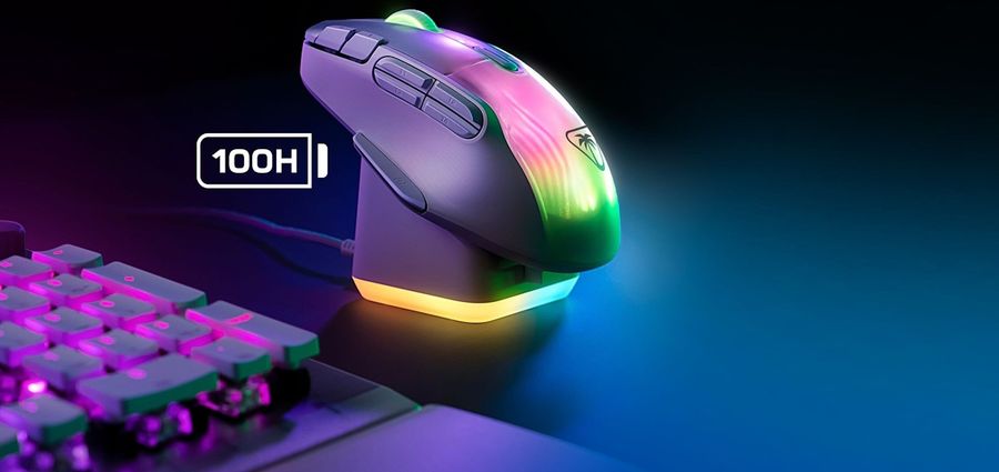 Avec une autonomie de 100 heures, la souris gamer sans fil Turtle Beach Kone XP Air est id&eacute;ale pour les longues sessions de gaming.