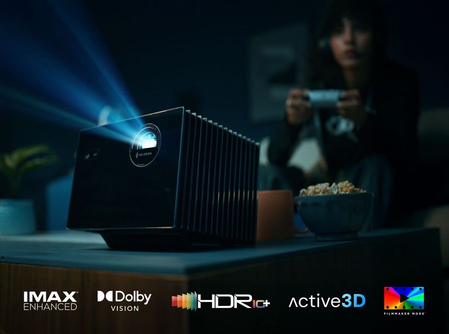 Le vidéoprojecteur 4K Valerion VisionMaster Max est compatible avec divers formats d'images, notamment HDR10+, Dolby Vision, Filmmaker Mode et IMAX Enhanced.