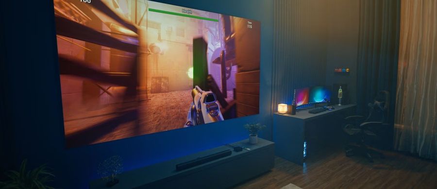 Parfait pour le gaming, le vidéoprojecteur Valerion VisionMaster Max peut afficher une image Full HD à 240 Hz et une image 4K UHD jusqu'à 144 Hz.