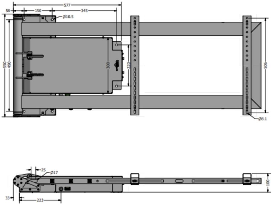 Support TV motorisé Venset  FPWMR-MV10-RF schéma dimensions