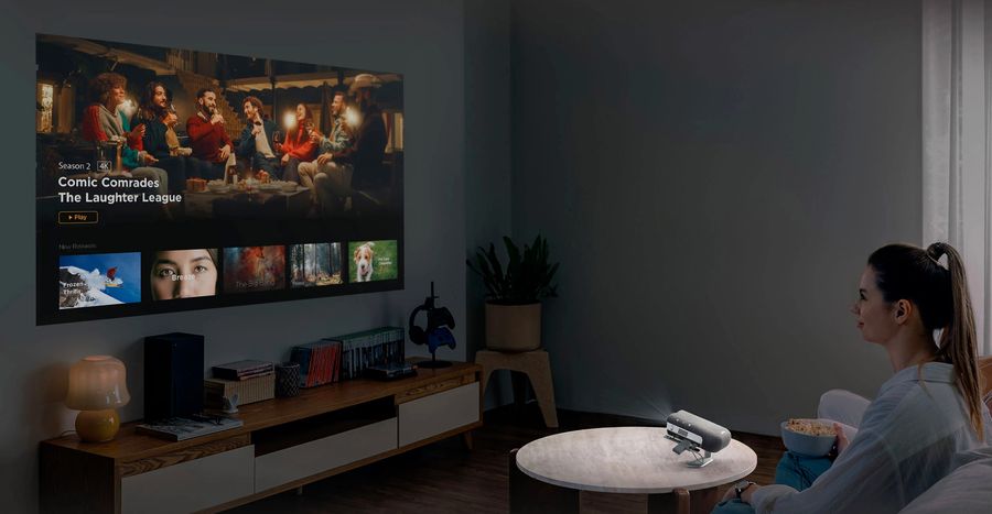 Illustrative image of a ViewSonic M1S projector used with a Fire TV Stick to watch streaming services Illustrative image of a ViewSonic M1S projector used with a Fire TV Stick to watch streaming services