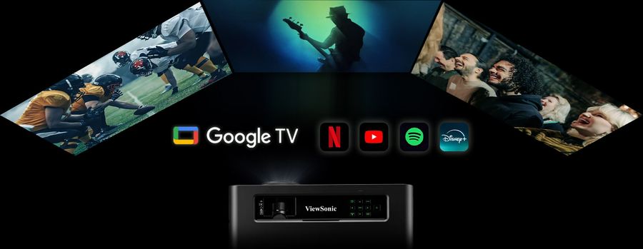Vidéoprojecteur ViewSonic X2-4KB Pro avec Google TV intégré Vidéoprojecteur ViewSonic X2-4KB Pro avec Google TV intégré, offrant un accès direct à Netflix, YouTube, Spotify et Disney+