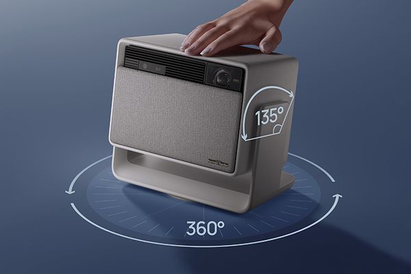 Vidéoprojecteur Xgimi Horizon S Pro avec ajustement d'angle à 135° et rotation à 360° pour une projection flexible.
