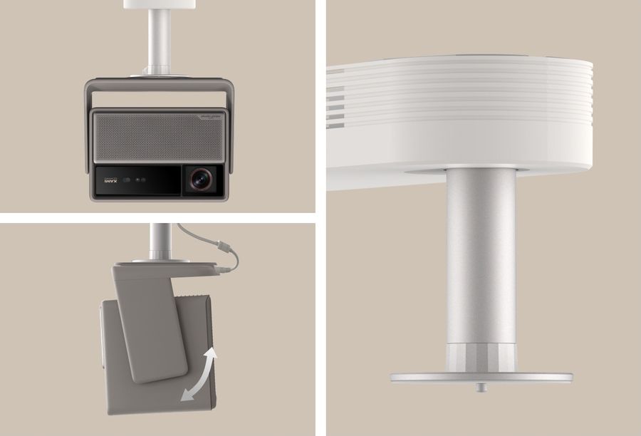 Support de plafond Xgimi Horizon avec rangement int&eacute;gr&eacute; pour l&rsquo;adaptateur secteur et les c&acirc;bles.